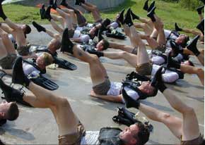 A group of Army Divers go through dry-land physical training. The job is physically demanding, so Soldiers are expected to push themselves to be in top shape.