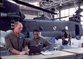 Each CH-47 Chinook has it's own computer that stores unique maintenance records, repair manuals and flight data.